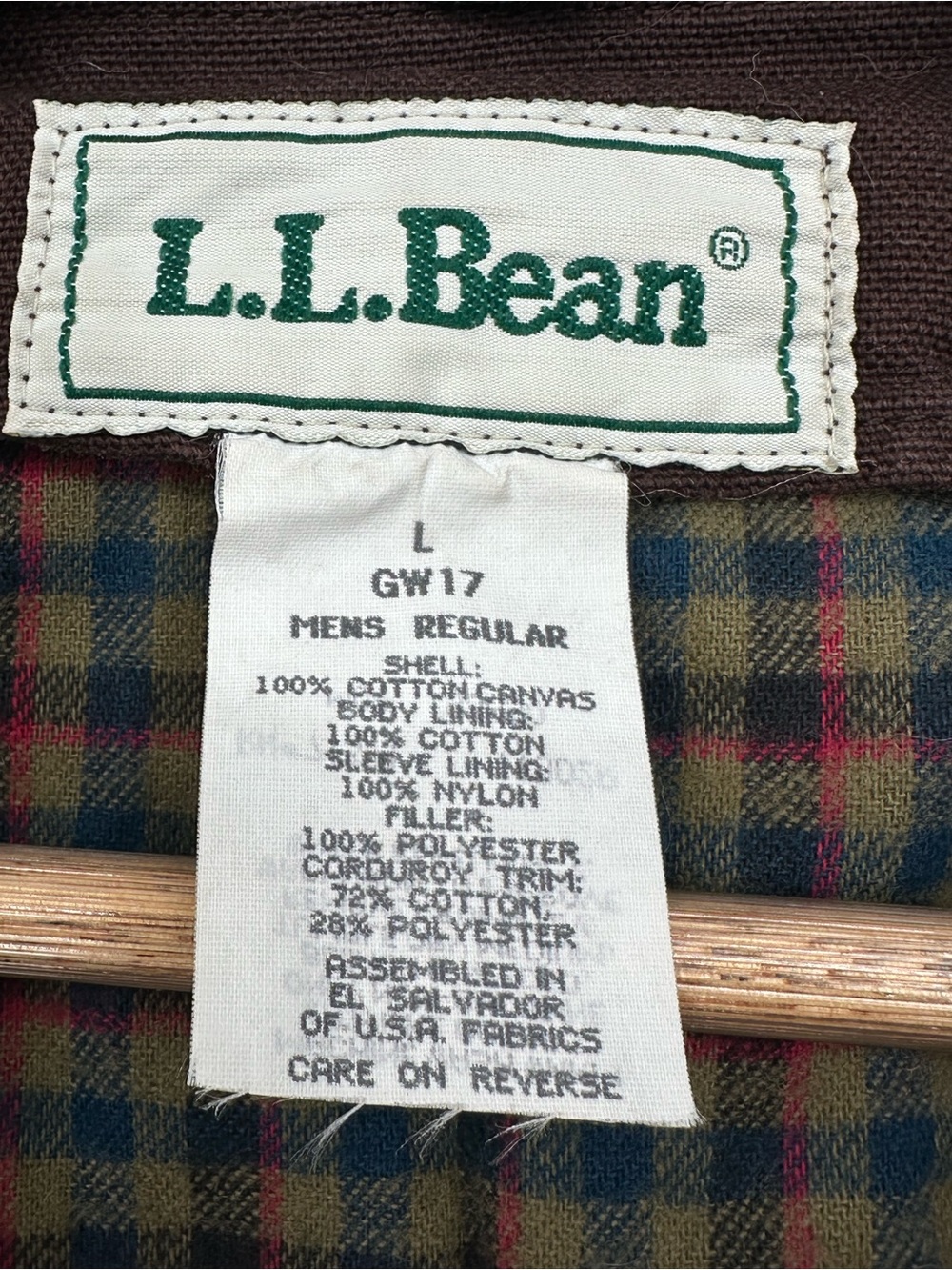 LL Bean Men’s L Brown Canvas Chore Coat Flannel Lined Green Corduroy Collar A6 - Picture 4 of 8